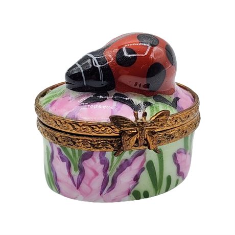 Limoges Hand Painted Ladybug Porcelain Trinket Box