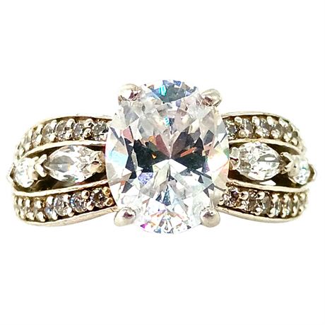 14kt Sterling Silver Infinity Ring with 2.5 Carat Center Oval Diamonisse Stone