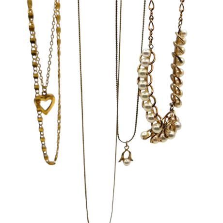 Gold Tone Chain Necklace & Bracelet Lot