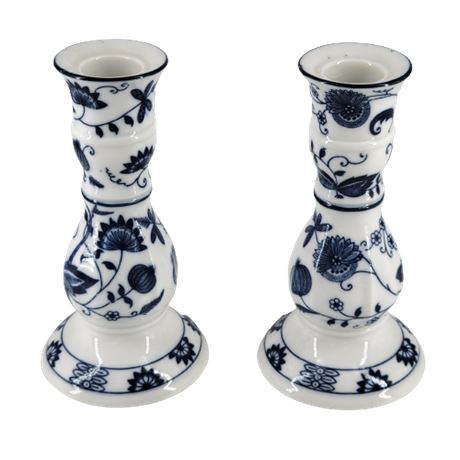 Vienna Woods Fine China Blue Floral Candle Stick Holders