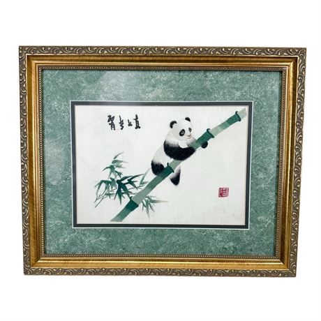 Vintage Chinese Shy Embroidery Panda on Silk