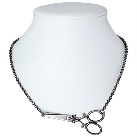 Artisan Made Antiqued Silver Tone Scissors Necklace