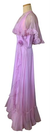 1970s Lavender Organza Garden Party Gown & Ruffled Capelet