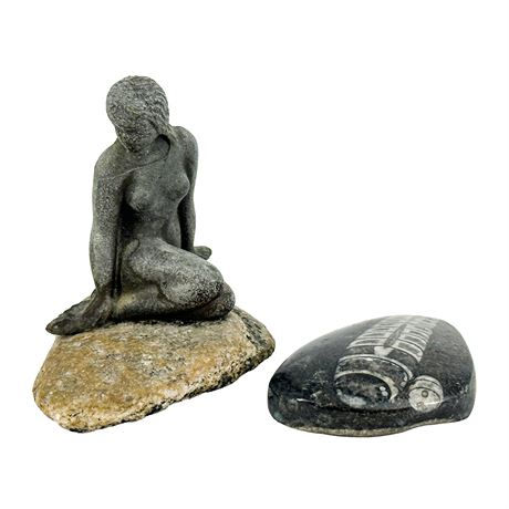 Two Stones; One Fossil Specimen, One Sculpture
