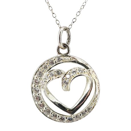 Signed Sterling Silver CZ "Sisters Always" Heart Pendant Necklace