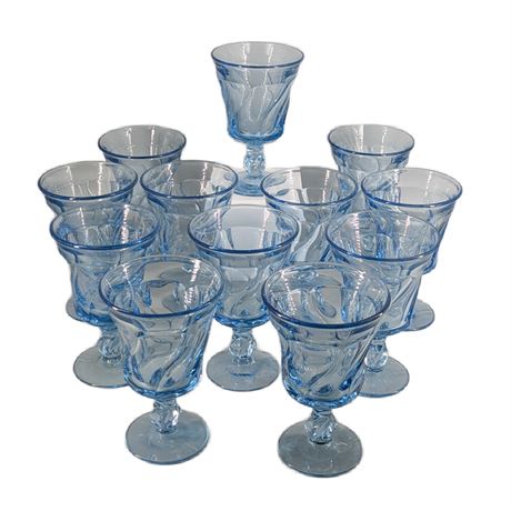 Set 12 Fostoria Blue Drinking Glasses
