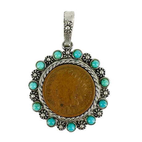 1901 Indian Head Penny in Southwestern Style Pendant