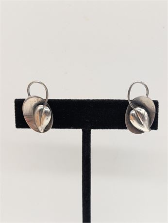 Vintage Sterling Silver Leaves Screw Back Earrings