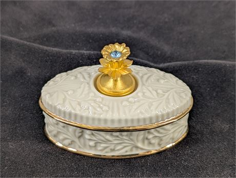 Lenox Birthstone March Trinket Box oval
