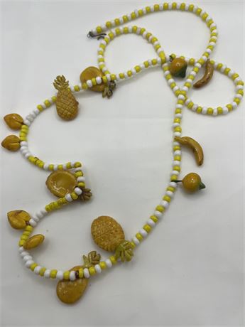 Hawaiian style Plastic pineapple and fruit long beaded necklace