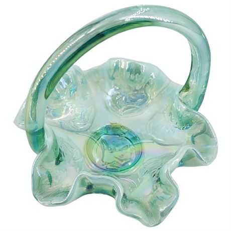 Vintage 80s Fenton "Frolicking Bear" Opalescent Carnival Glass Mini Basket