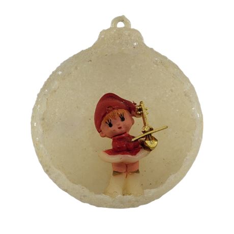Vintage Pixie Elf Playing the Violin Diorama Christmas Tree Ornament