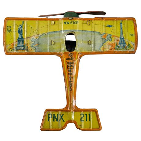 "Spirit of America" Antique Tin Litho Wind-Up Airplane