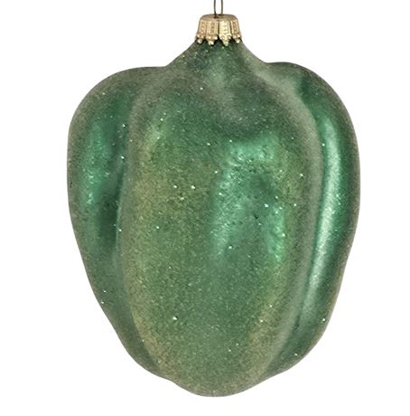 XL 4" Vintage Sugared Glass, Green Pepper Ornament