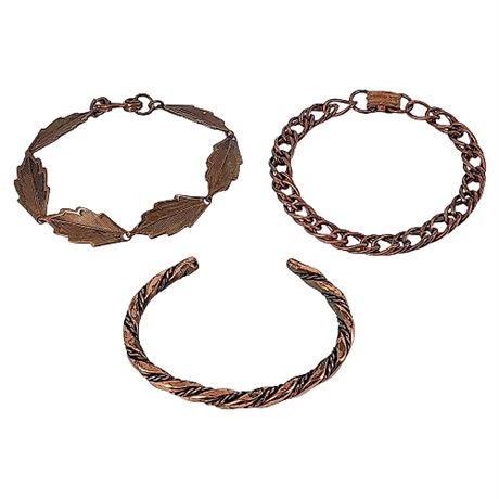 Three Vintage Copper Bracelets