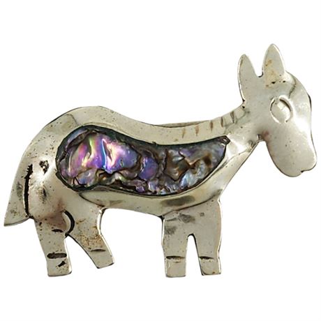 Vintage Mexican Abalone Inlay Burro Brooch