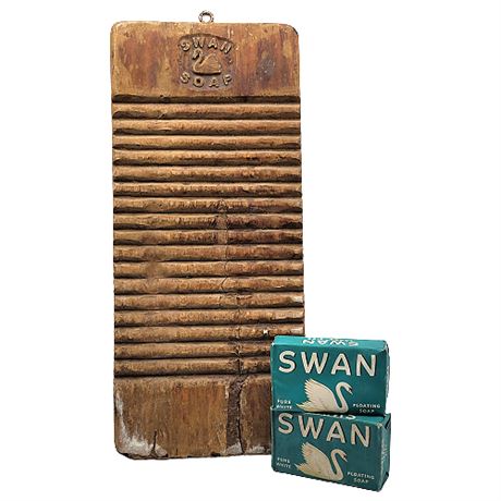 Vintage Swan Soap Wooden Washboard & Soap Bars