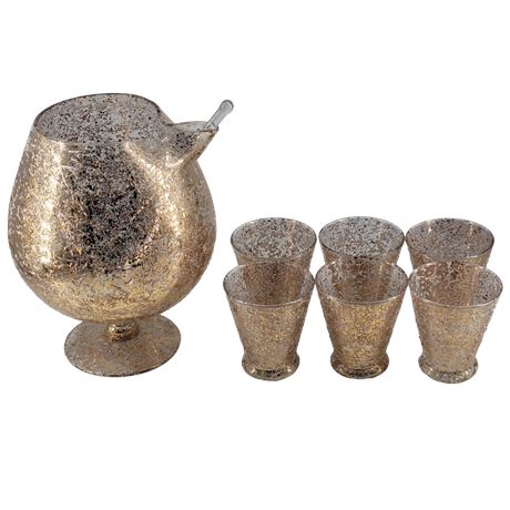 Gold Splatter Cocktail Pitcher w/ 6 Single Old Fashioned Footed Glasses