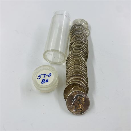 1957-D GEM BU $10 Roll Silver Quarters