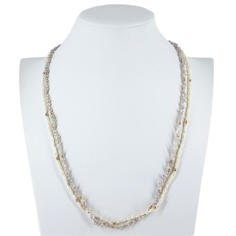 Two-Tone 2 Strand Freshwater Pearl Necklace w/ 14K Clasp
