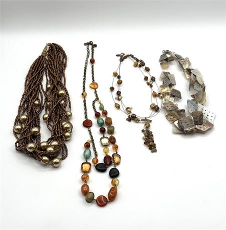 Four Costume Necklaces in Browns