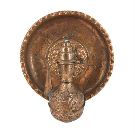 Vintage Aftaba Pot for Holy Water and Matching Plate