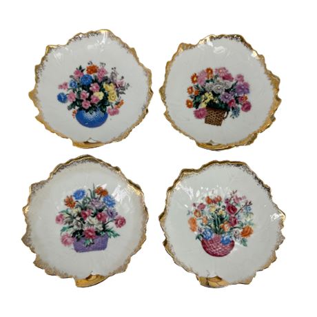 Napco Ceramic Hand Painted Flower Basket Plates