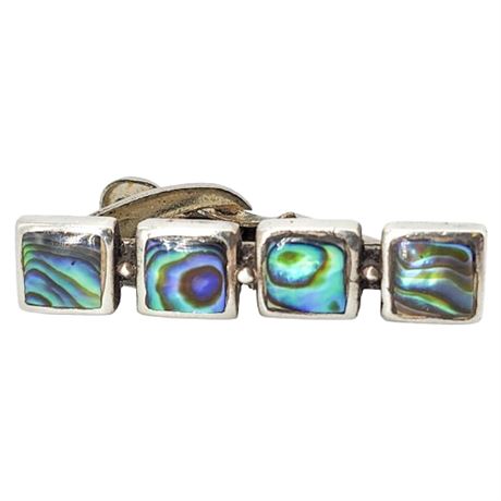 Vintage Sterling Silver Abalone Shell Tie Clip