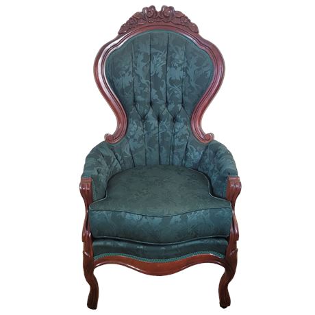 Kimball Emerald Green Hand-Carved Victorian Style Chair
