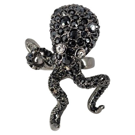 Kenneth Jay Lane Hematite Crystal Pave Octopus Ring, Sz 6