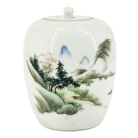 Vintage Hand-Painted & Signed Chinese Porcelain Lidded Miniature Ginger Jar