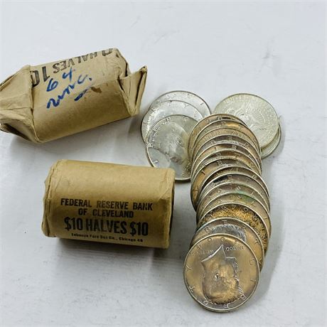 2 BU $10 Rolls 1964 Kennedy Half Dollars