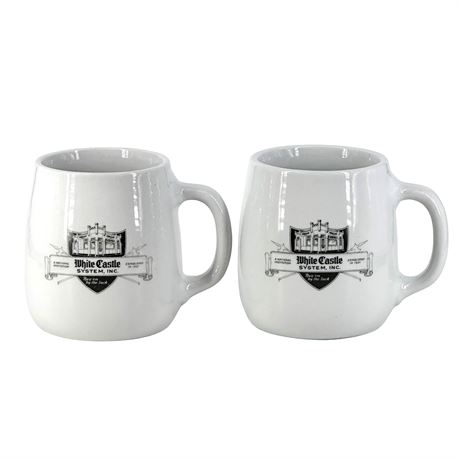 Pair of Vintage White Castle Stoneware Diner Mugs