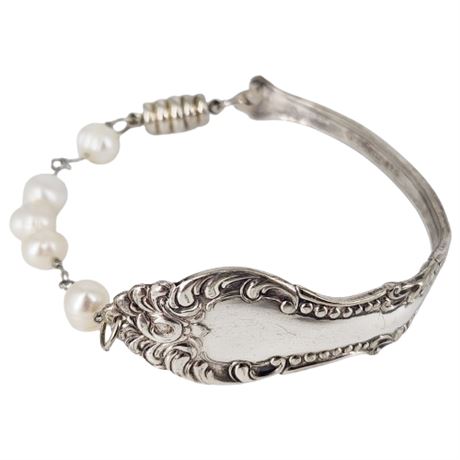 Artisan Made Wm. A. Rogers Silverplate Spoon & Freshwater Pearl Bracelet