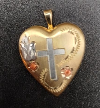 14K yellow gold filled locket with cross design etched 3.1 G