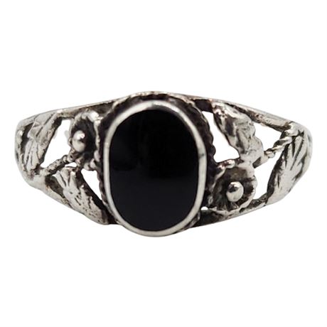 Vintage Sterling Silver Black Onyx Ring, Sz 4.5