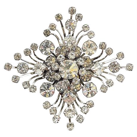 Vtg Large Prong Set Rhinestone Spray Brooch
