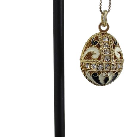 Faberge Style 925 Enamel Egg Pendant Necklace