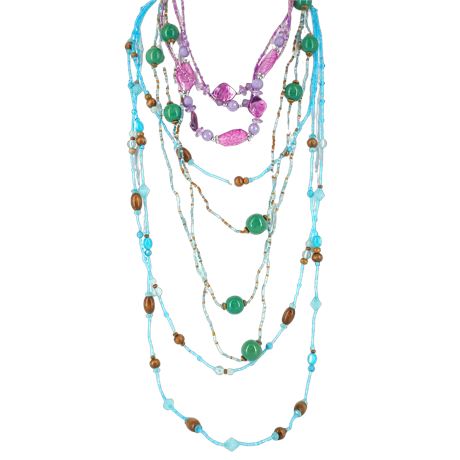Vintage Beaded Necklaces, Blue, Green, Purple, Lot of 3