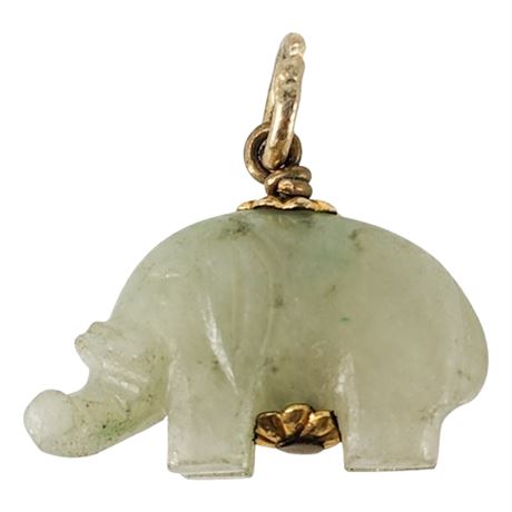 Vintage Carved Jade Elephant Charm w/ Gold Filled Wire