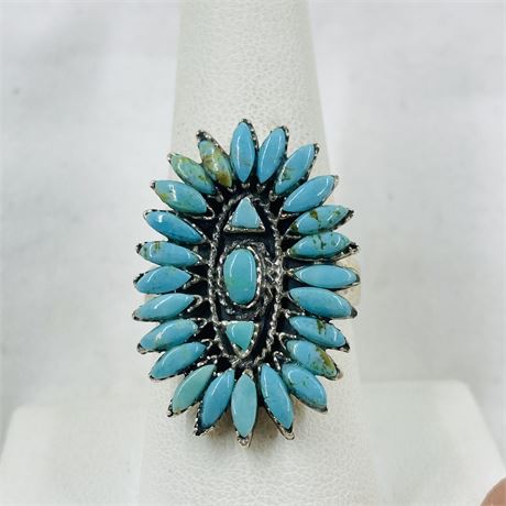 9g Sterling Turquoise Burst Ring Size 8.5