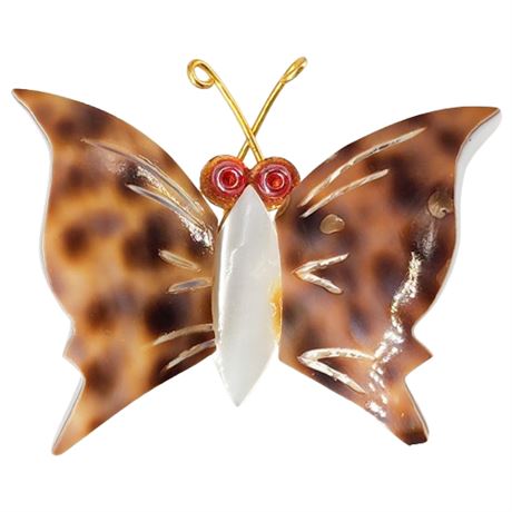 Vintage Carved Shell Butterfly Brooch