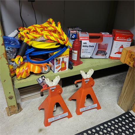 Jack Stand / Utility Chain / 8 Ton Bottle Jack / Rope Tool Lot