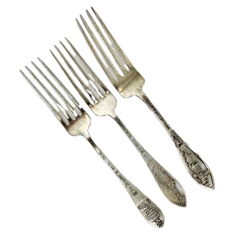 Antique Sterling Silver Souvenir Forks