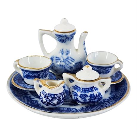 Vintage Mini Blue Willow Porcelain Tea Set