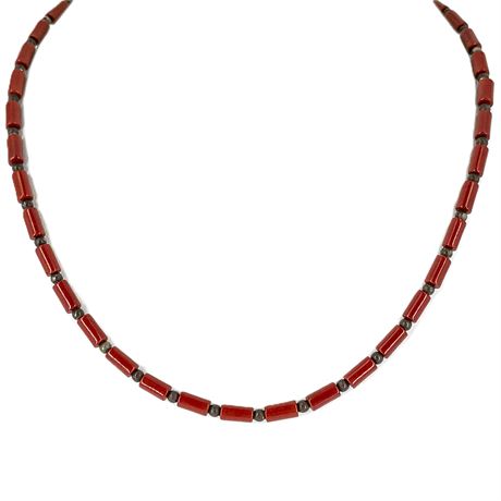 WEIGH Vintage Red Coral Bead Necklace with Sterling Silver Clasp