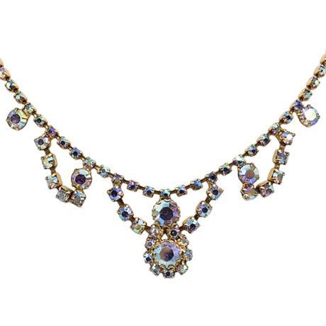 Vintage Prong Set Aurora Borealis Rhinestone Necklace