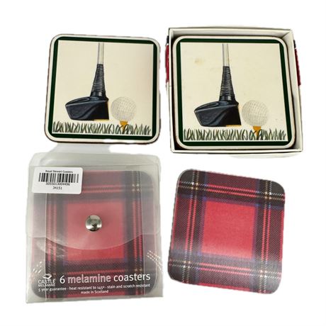 Lot of Melamine Plaid & Golf Drink Coasters