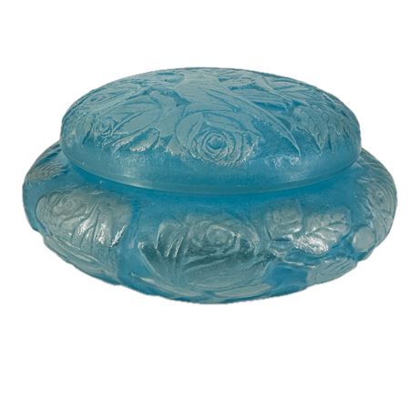 Vintage Consolidated Glass Blue Hummingbird Covered Box