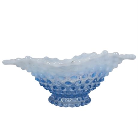 Vintage Fenton Blue Opalescent Hobnail Ruffle Edge Candy Dish